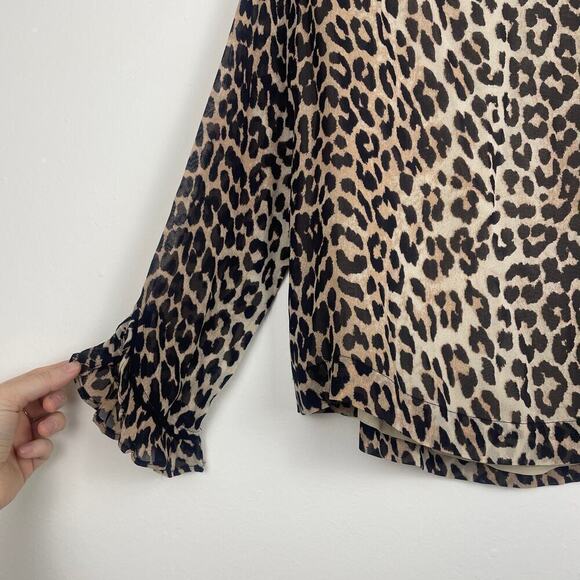 Ganni leopard print blouse long sleeve ruffle round neck size 34 or XS - Picture 4 of 8